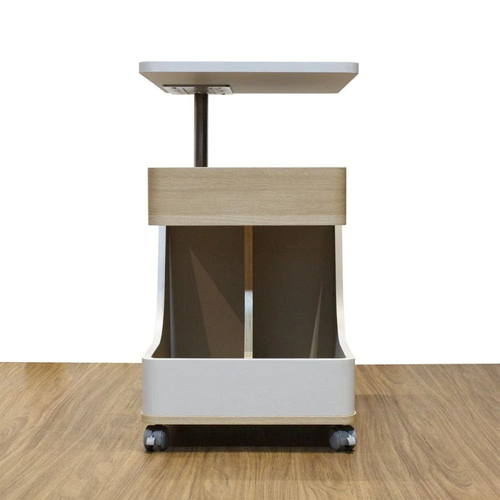 Tavira Side Table with Shelves and Revolving Top - Light Grey/Oak - With 2-Year Warranty