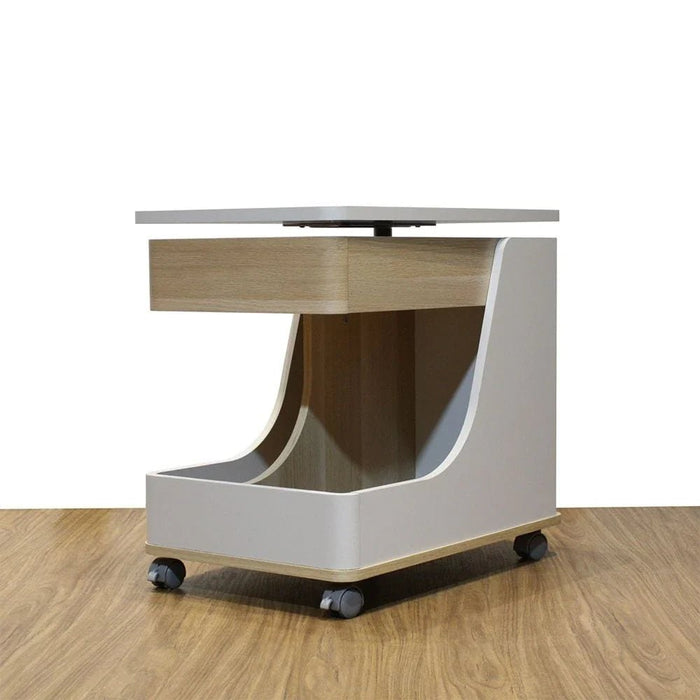 Tavira Side Table with Shelves and Revolving Top - Light Grey/Oak - With 2-Year Warranty