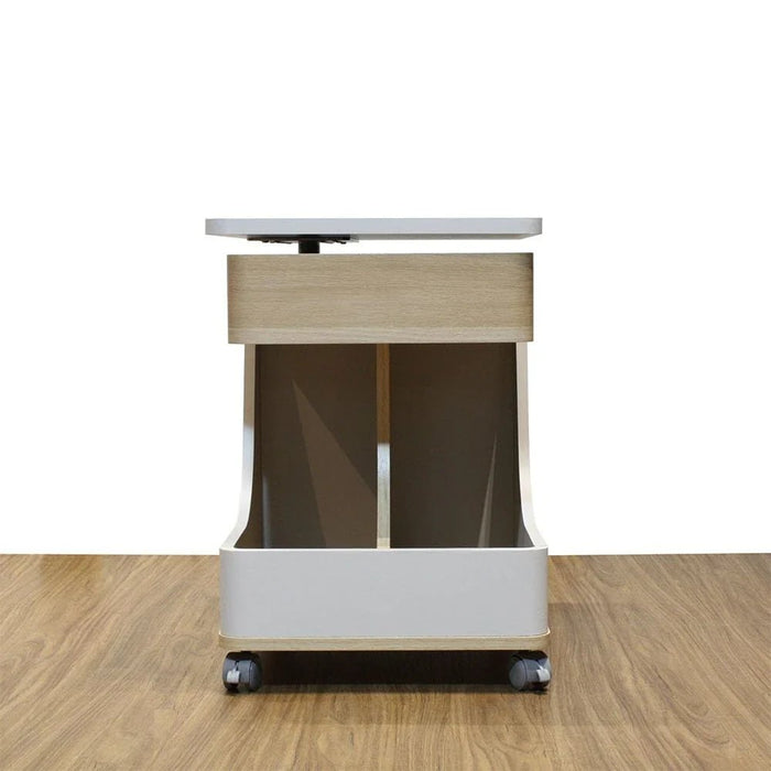 Tavira Side Table with Shelves and Revolving Top - Light Grey/Oak - With 2-Year Warranty