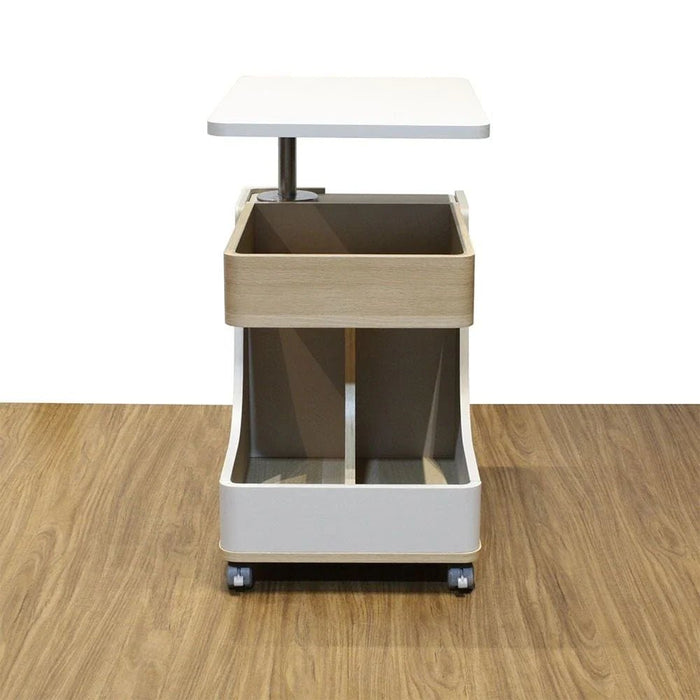 Tavira Side Table with Shelves and Revolving Top - Light Grey/Oak - With 2-Year Warranty