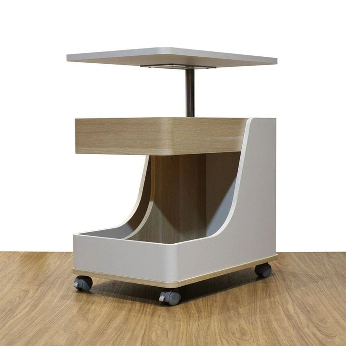 Tavira Side Table with Shelves and Revolving Top - Light Grey/Oak - With 2-Year Warranty