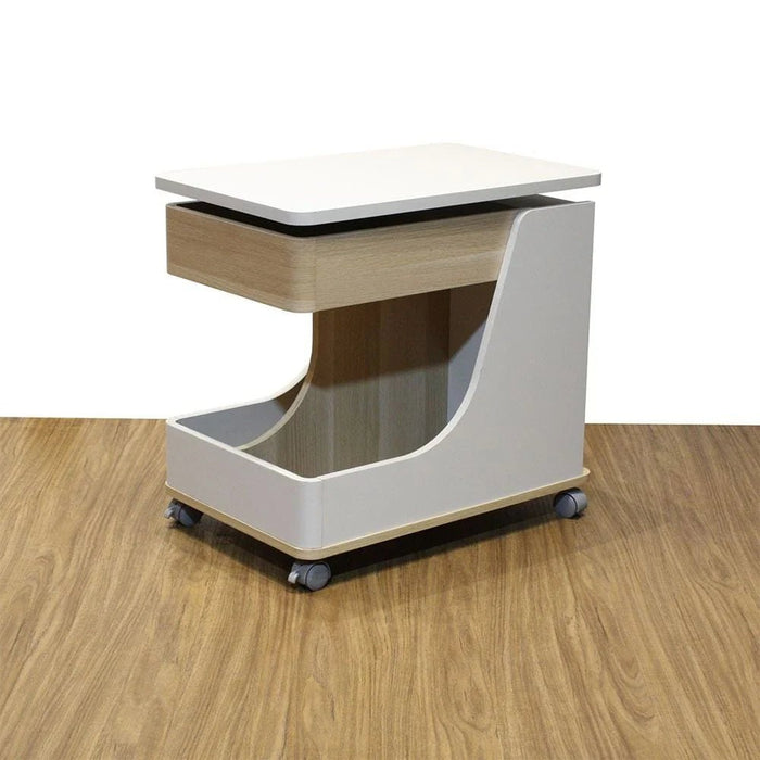 Tavira Side Table with Shelves and Revolving Top - Light Grey/Oak - With 2-Year Warranty