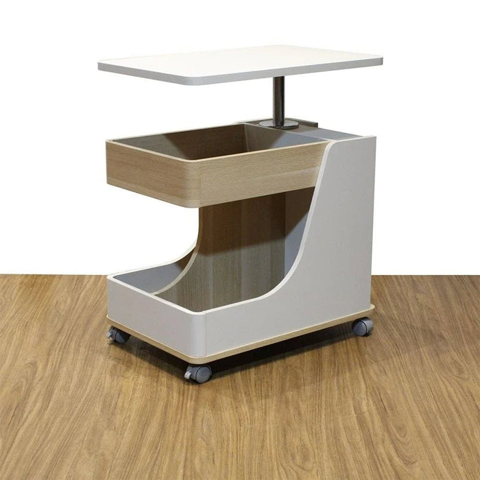 Tavira Side Table with Shelves and Revolving Top - Light Grey/Oak - With 2-Year Warranty