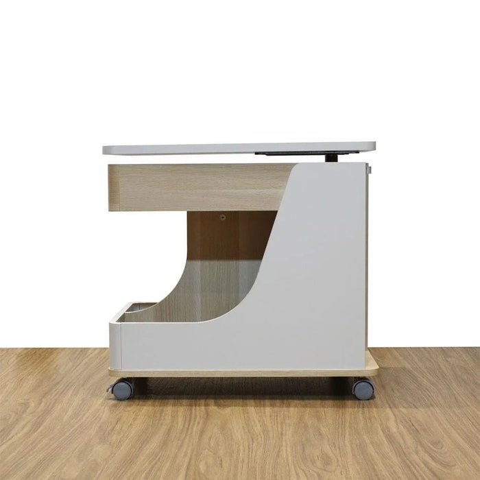 Tavira Side Table with Shelves and Revolving Top - Light Grey/Oak - With 2-Year Warranty