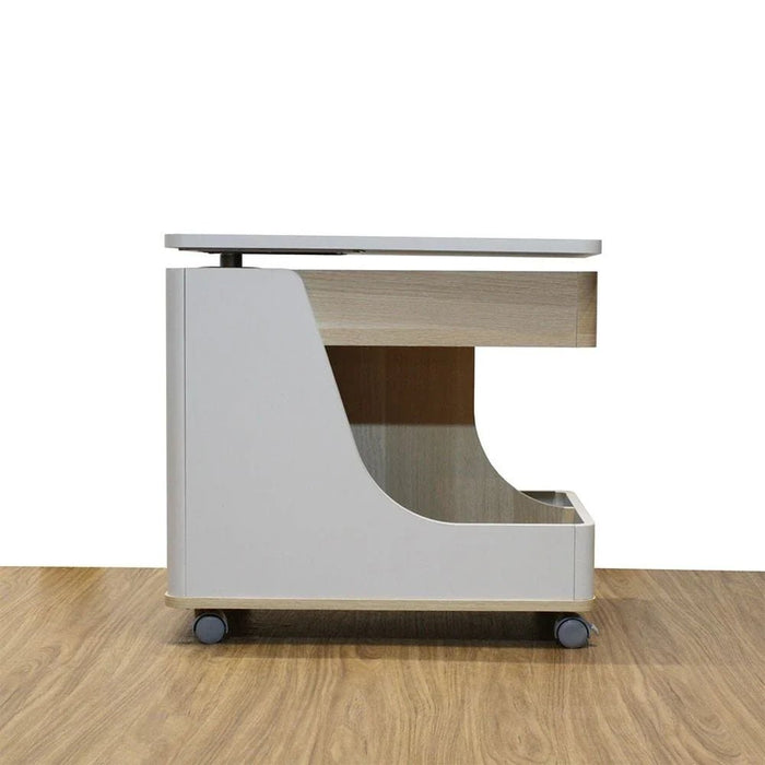 Tavira Side Table with Shelves and Revolving Top - Light Grey/Oak - With 2-Year Warranty
