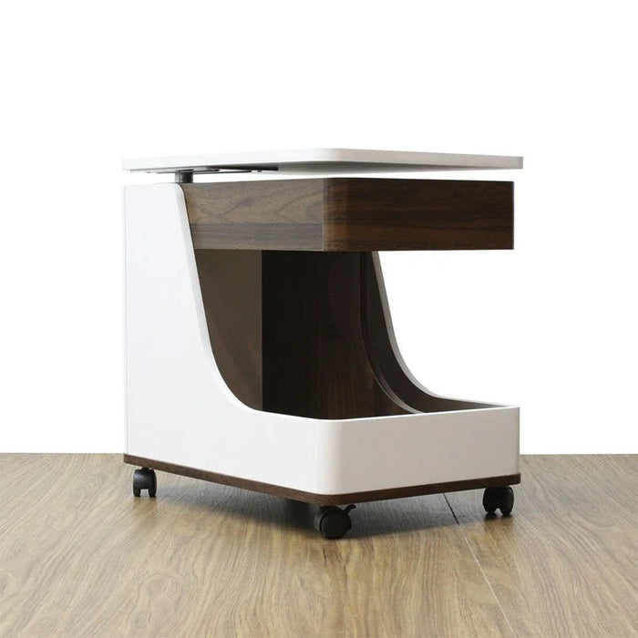 Tavira Side Table With Shelves And Revolving Top - White/Walnut