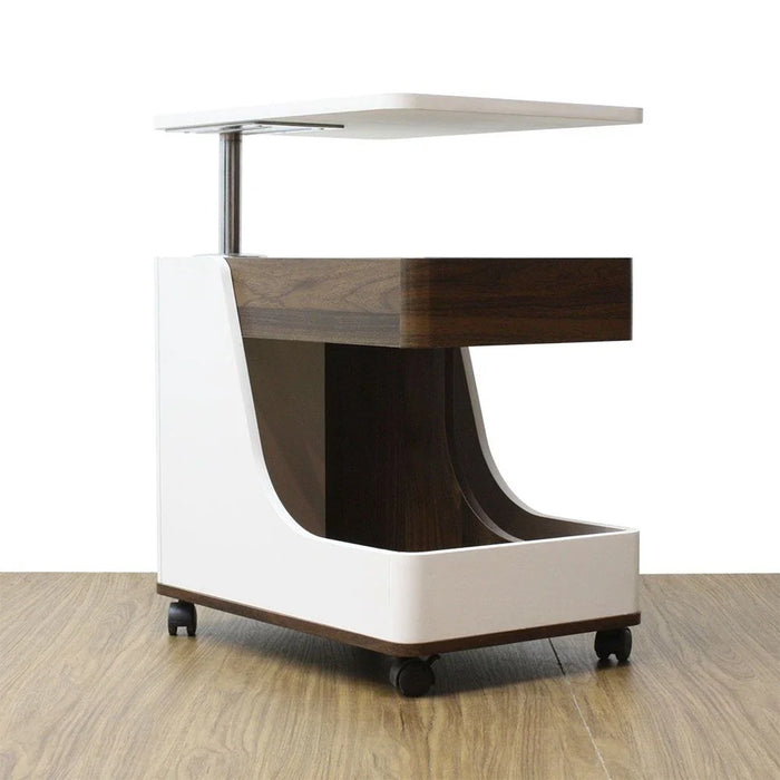 Tavira Side Table With Shelves And Revolving Top - White/Walnut