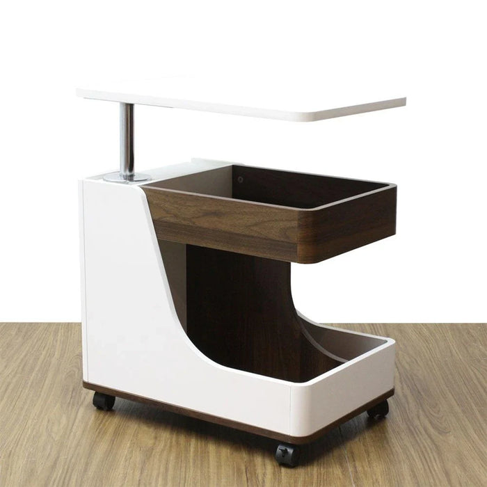 Tavira Side Table With Shelves And Revolving Top - White/Walnut