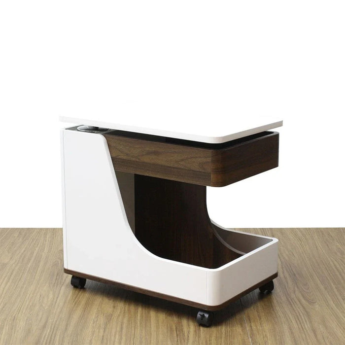Tavira Side Table With Shelves And Revolving Top - White/Walnut