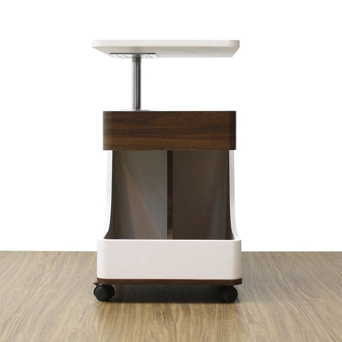 Tavira Side Table With Shelves And Revolving Top - White/Walnut