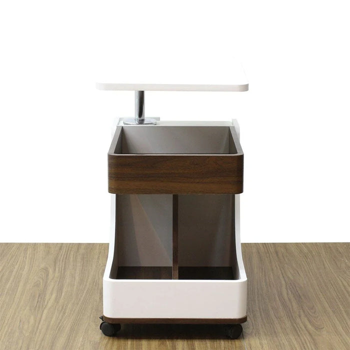 Tavira Side Table With Shelves And Revolving Top - White/Walnut