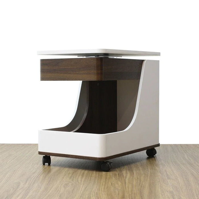 Tavira Side Table With Shelves And Revolving Top - White/Walnut