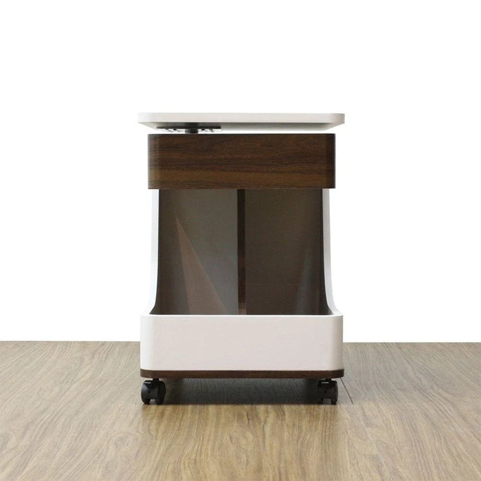 Tavira Side Table With Shelves And Revolving Top - White/Walnut