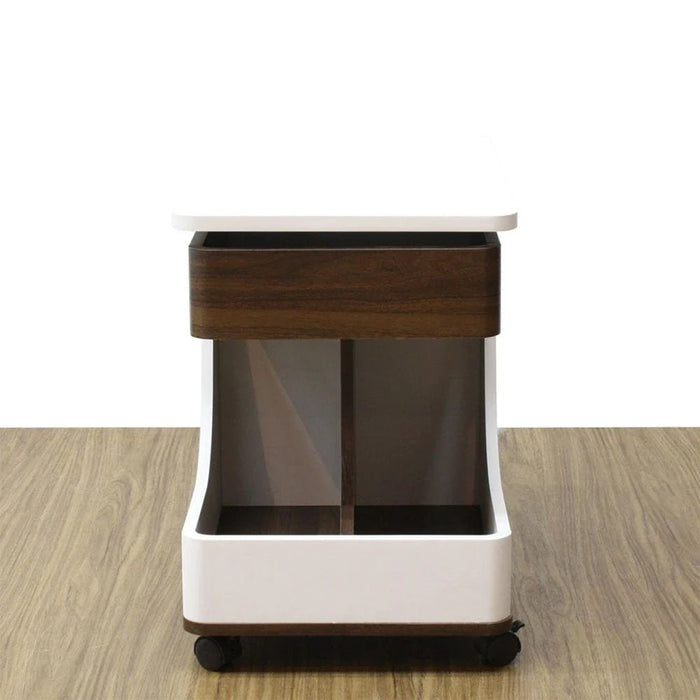 Tavira Side Table With Shelves And Revolving Top - White/Walnut