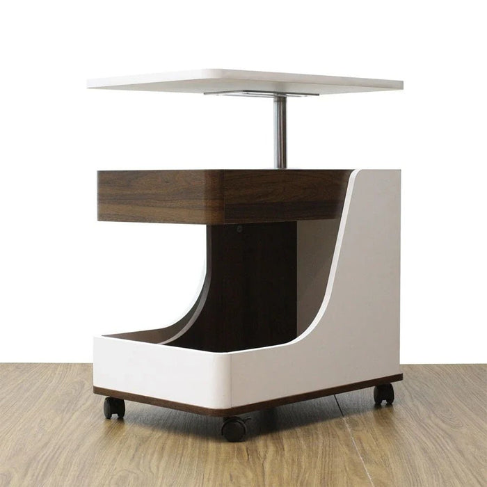 Tavira Side Table With Shelves And Revolving Top - White/Walnut