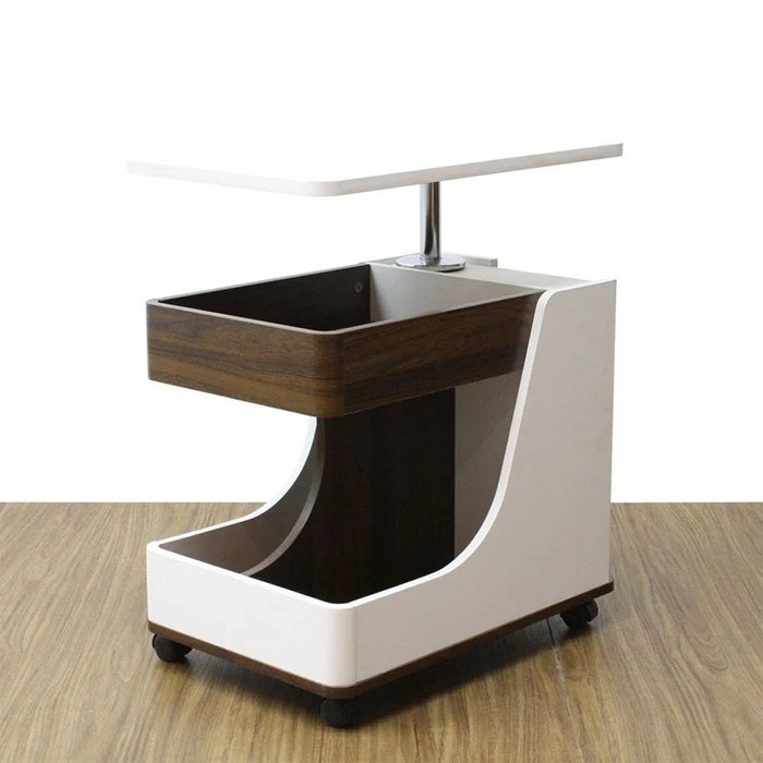 Tavira Side Table With Shelves And Revolving Top - White/Walnut