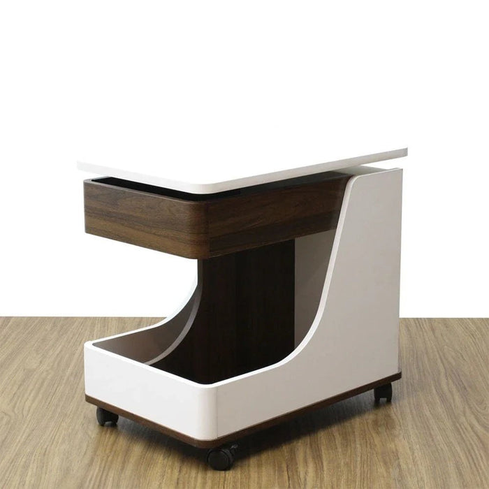 Tavira Side Table With Shelves And Revolving Top - White/Walnut