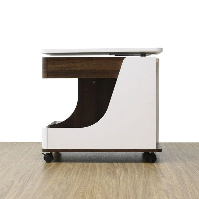 Tavira Side Table With Shelves And Revolving Top - White/Walnut