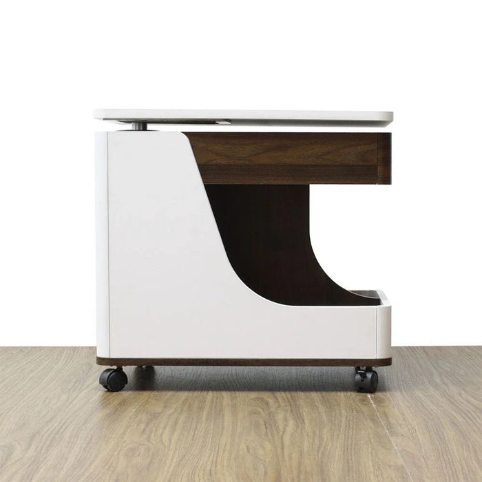 Tavira Side Table With Shelves And Revolving Top - White/Walnut