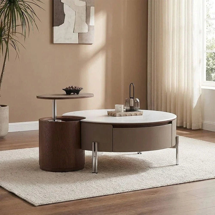 Rovena RoundæCoffee Table With Drawer - White/Brown
