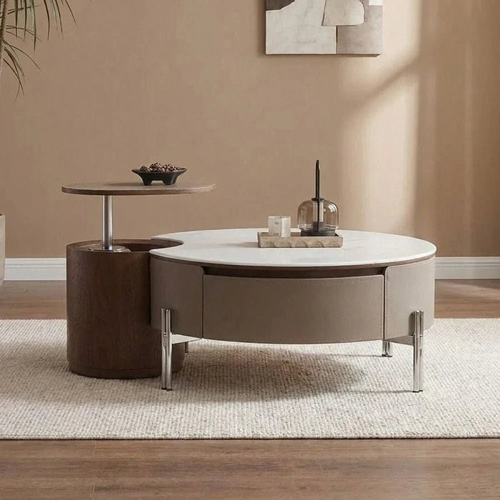 Rovena RoundæCoffee Table With Drawer - White/Brown