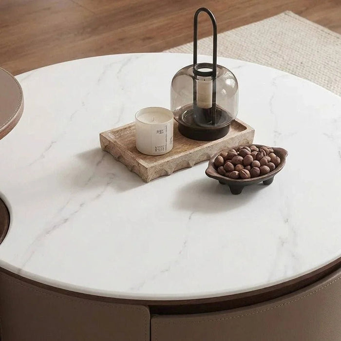 Rovena RoundæCoffee Table With Drawer - White/Brown