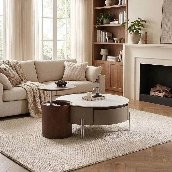 Rovena RoundæCoffee Table With Drawer - White/Brown