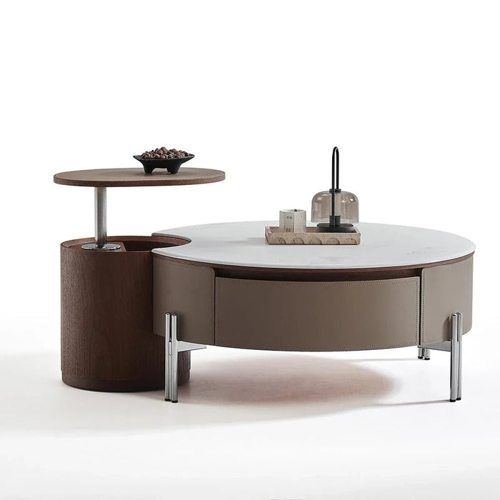 Rovena RoundæCoffee Table With Drawer - White/Brown