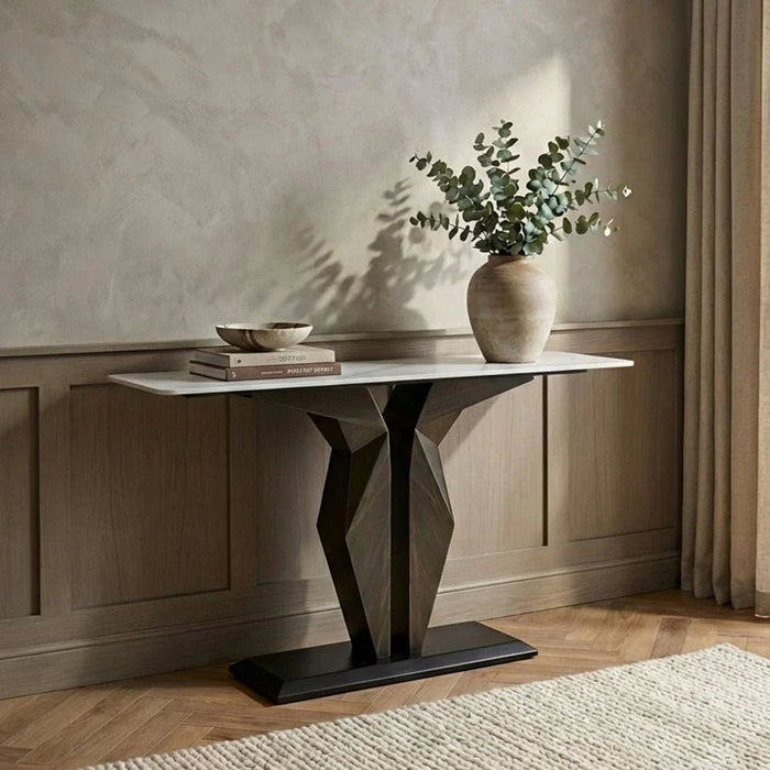 Oryan Sintered Stone Top Console Table - Light Grey/Brown