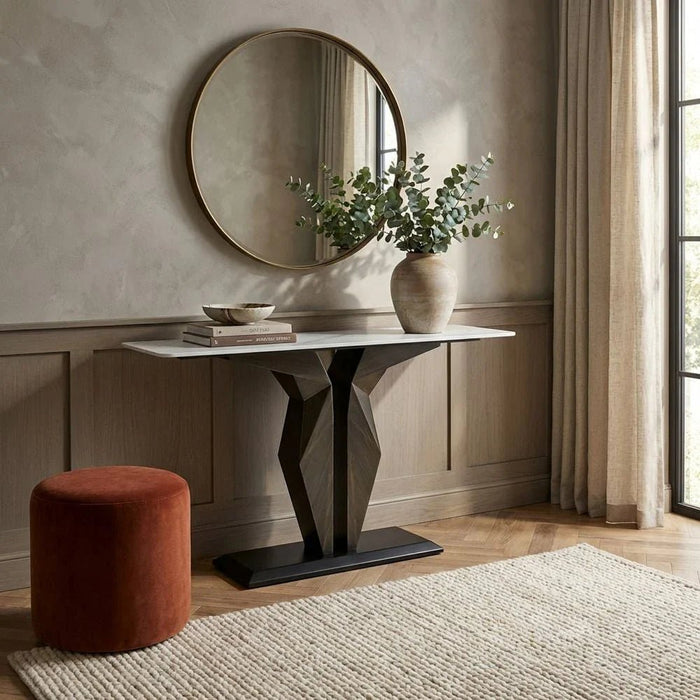 Oryan Sintered Stone Top Console Table - Light Grey/Brown