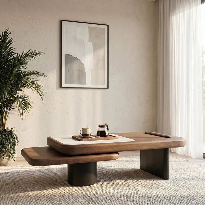 Ansel Coffee Table With Marble- Walnut/Beige