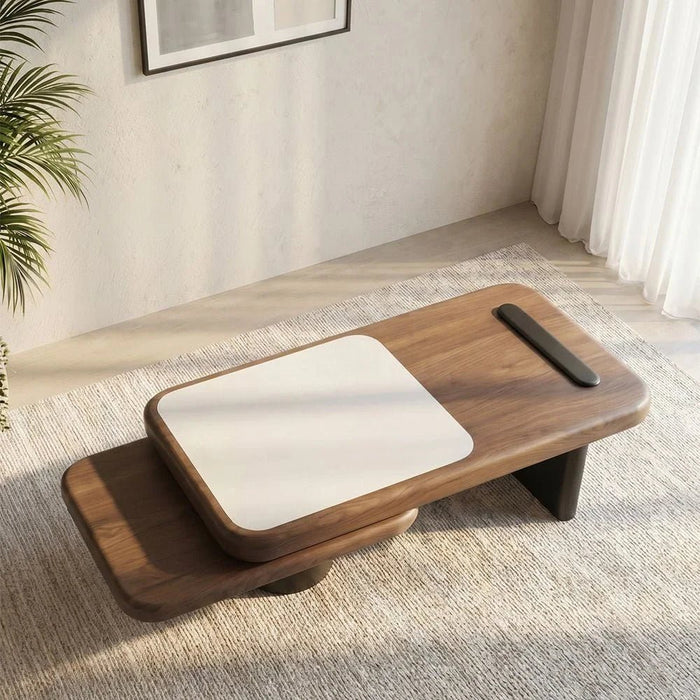 Ansel Coffee Table With Marble- Walnut/Beige
