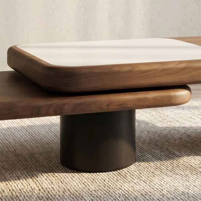 Ansel Coffee Table With Marble- Walnut/Beige