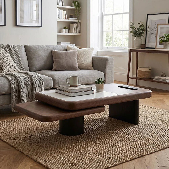 Ansel Coffee Table With Marble- Walnut/Beige