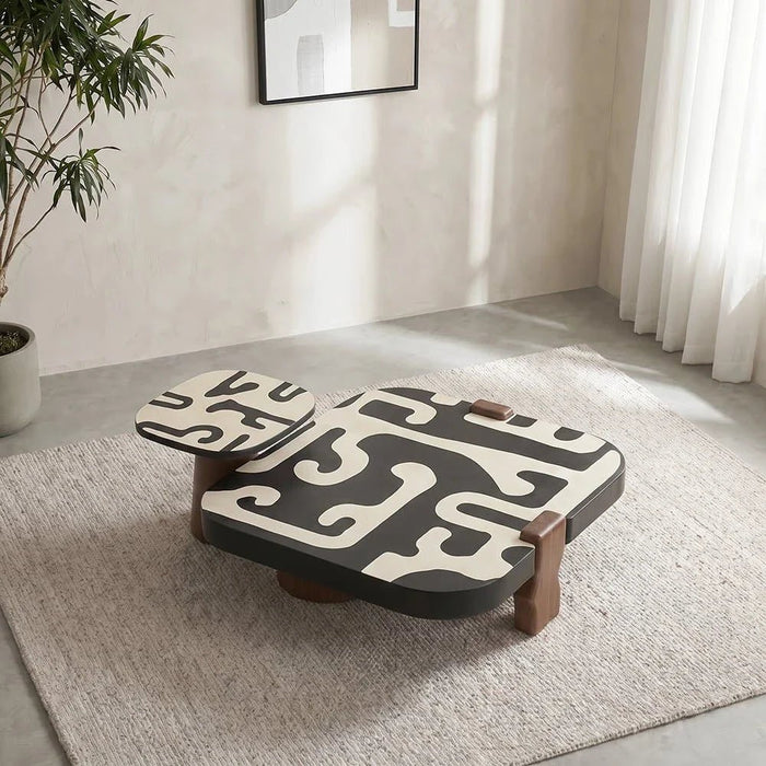Wyler Set of 2 Square Coffee Table With Marble- Brown/Grey pattern