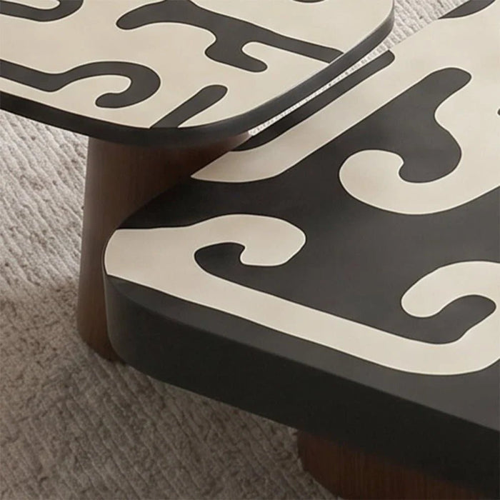 Wyler Set of 2 Square Coffee Table With Marble- Brown/Grey pattern