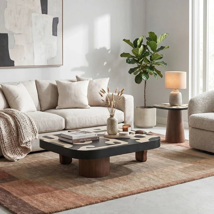Wyler Set of 2 Square Coffee Table With Marble- Brown/Grey pattern