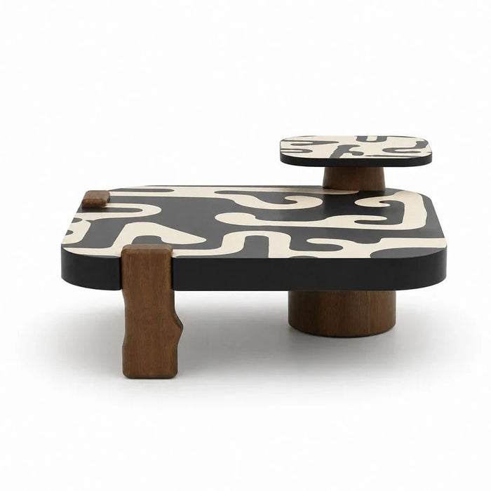 Wyler Set of 2 Square Coffee Table With Marble- Brown/Grey pattern