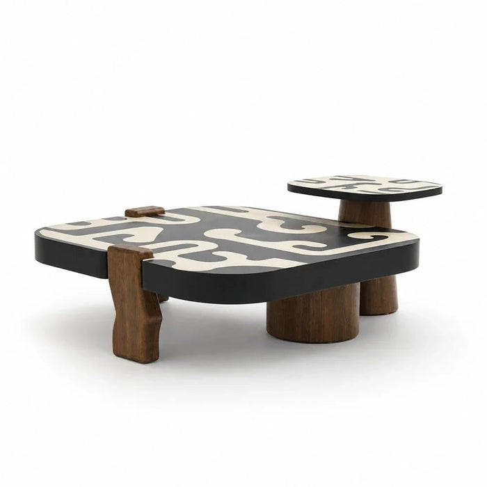 Wyler Set of 2 Square Coffee Table With Marble- Brown/Grey pattern