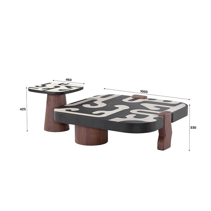 Wyler Set of 2 Square Coffee Table With Marble- Brown/Grey pattern
