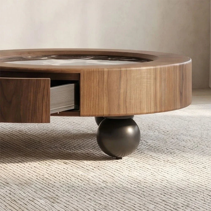 Rayburn Set of 2 Round Coffee & End Table - Walnut/Black