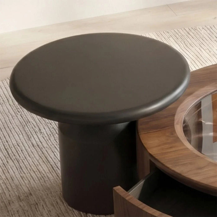Rayburn Set of 2 Round Coffee & End Table - Walnut/Black