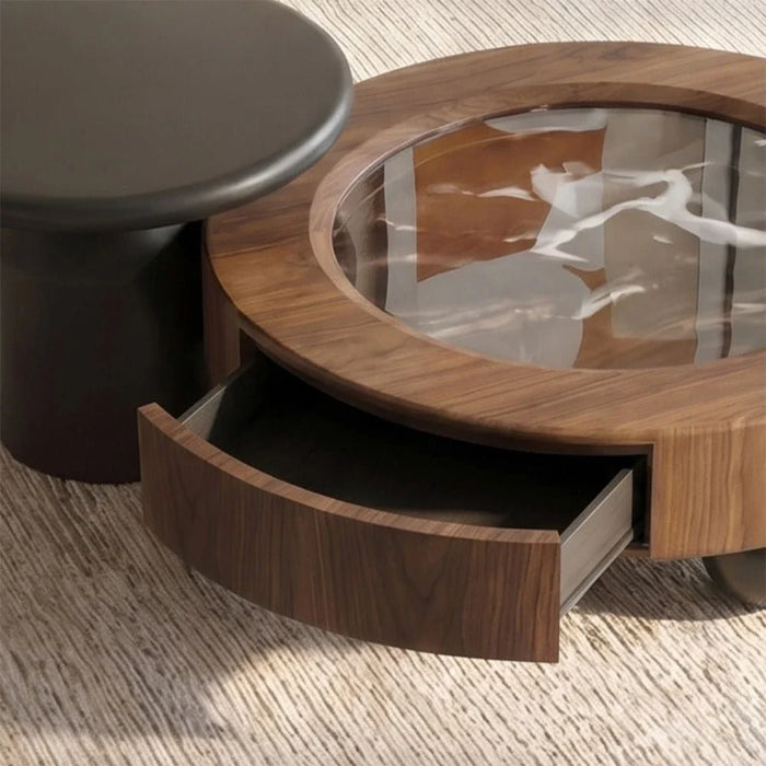 Rayburn Set of 2 Round Coffee & End Table - Walnut/Black