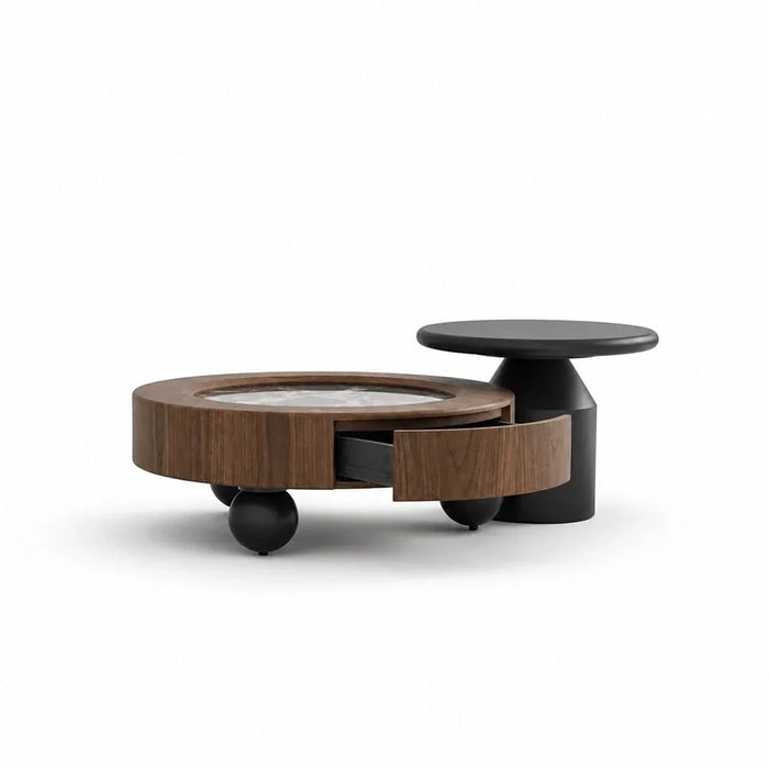Rayburn Set of 2 Round Coffee & End Table - Walnut/Black