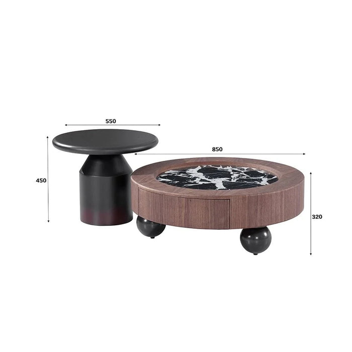 Rayburn Set of 2 Round Coffee & End Table - Walnut/Black