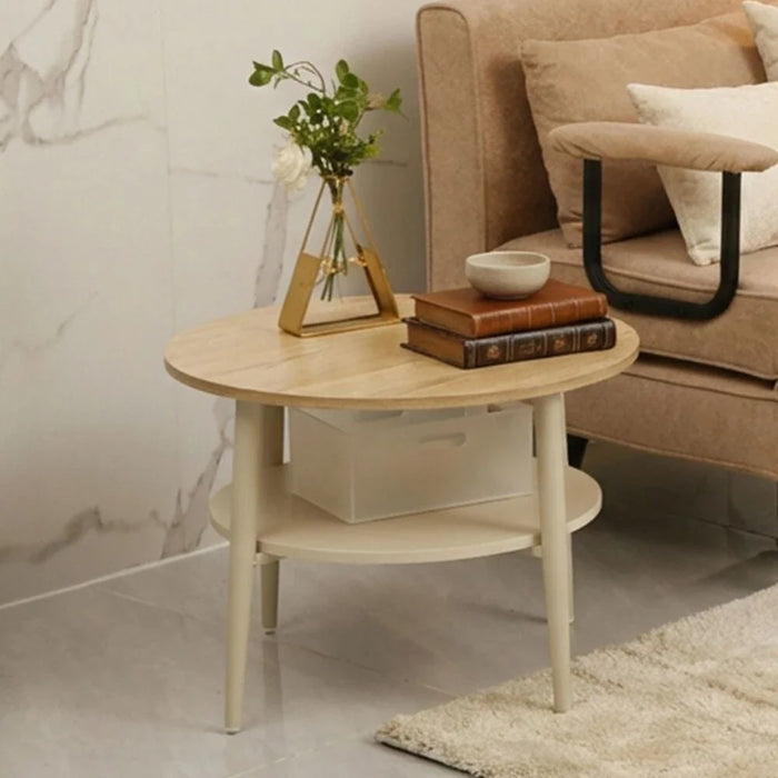 Saxony Round End Table -Light Oak/Beige