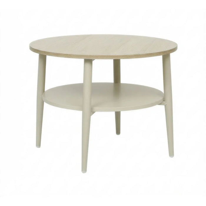 Saxony Round End Table -Light Oak/Beige