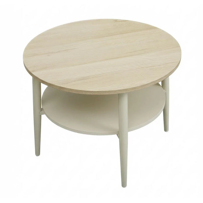 Saxony Round End Table -Light Oak/Beige