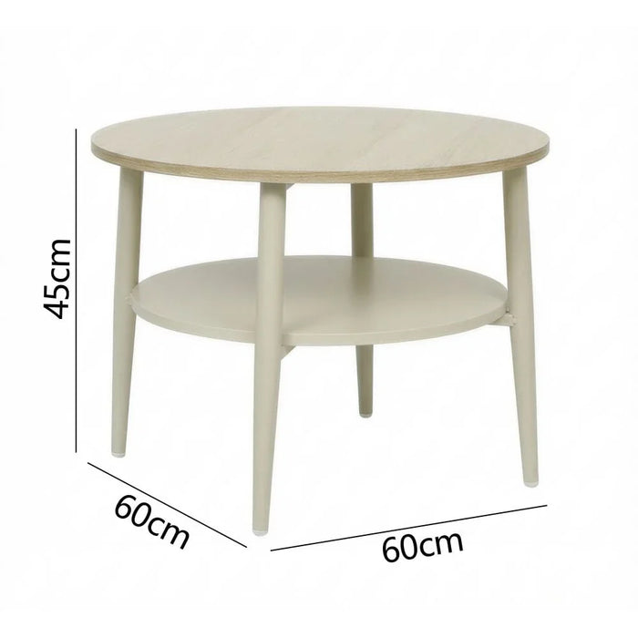 Saxony Round End Table -Light Oak/Beige