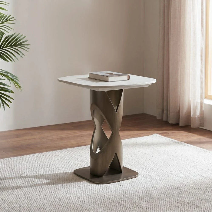 Richfield Stone Top End Table - Beige/Silver Grey